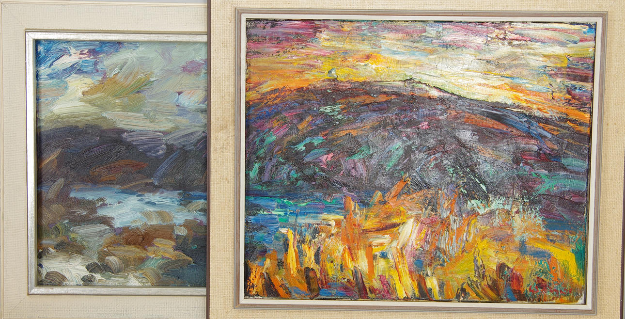 ERIC OHLQVIST. "Marsdag Halland" samt "Abisko", 2 stycken olja på duk, signerade.