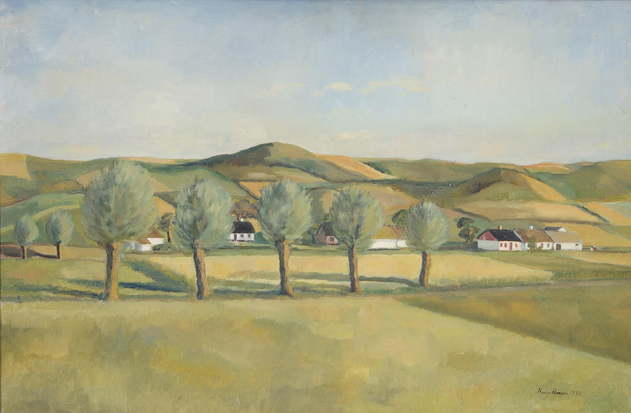 KARIN PERSSON. Landskap med hus, olja på duk, signerad 1933.