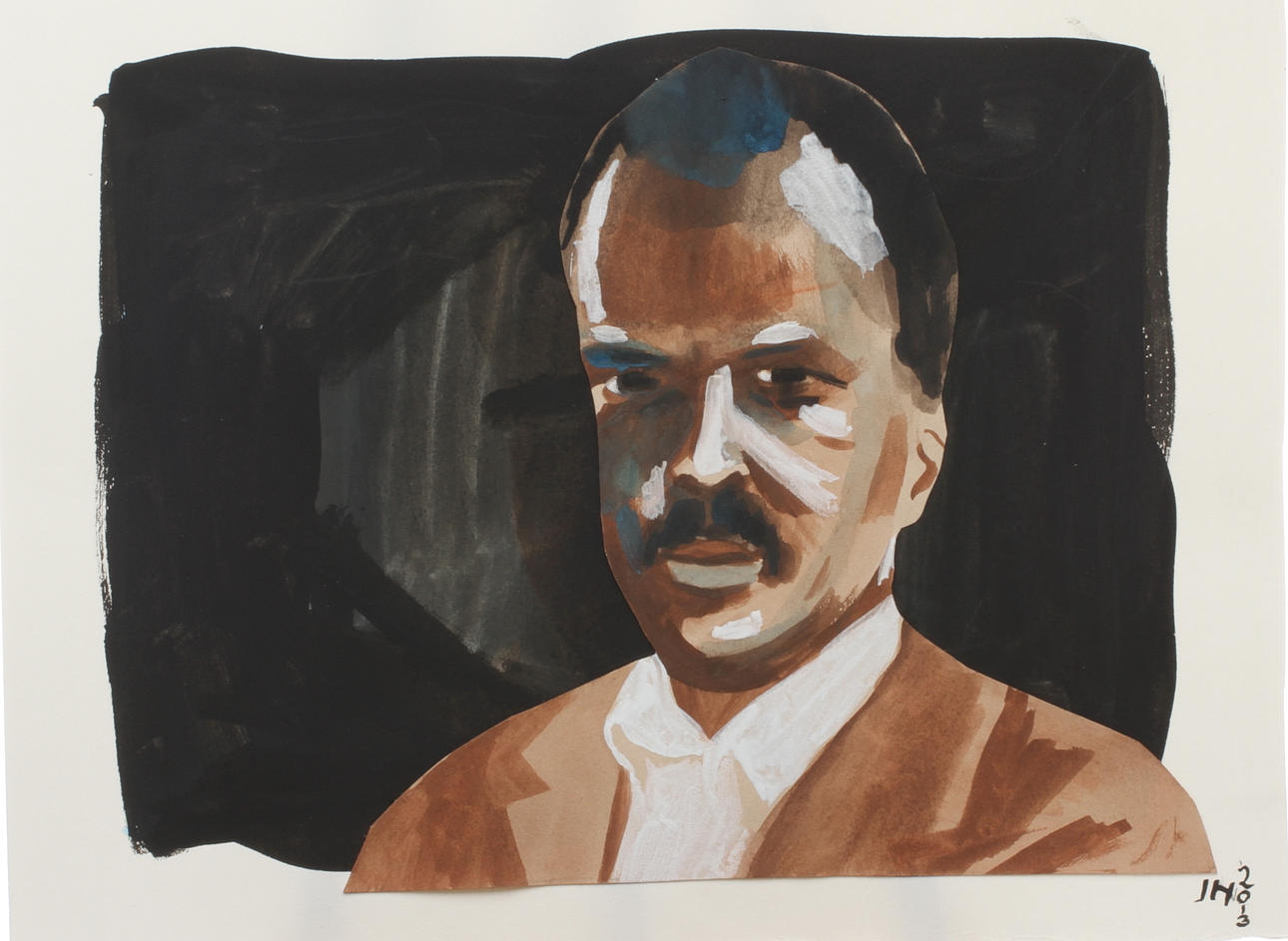 JOANNA HELLGREN. Free Dawit Isaak, Akvarell och collage. Signerad med initialer JH samt daterad 2013.