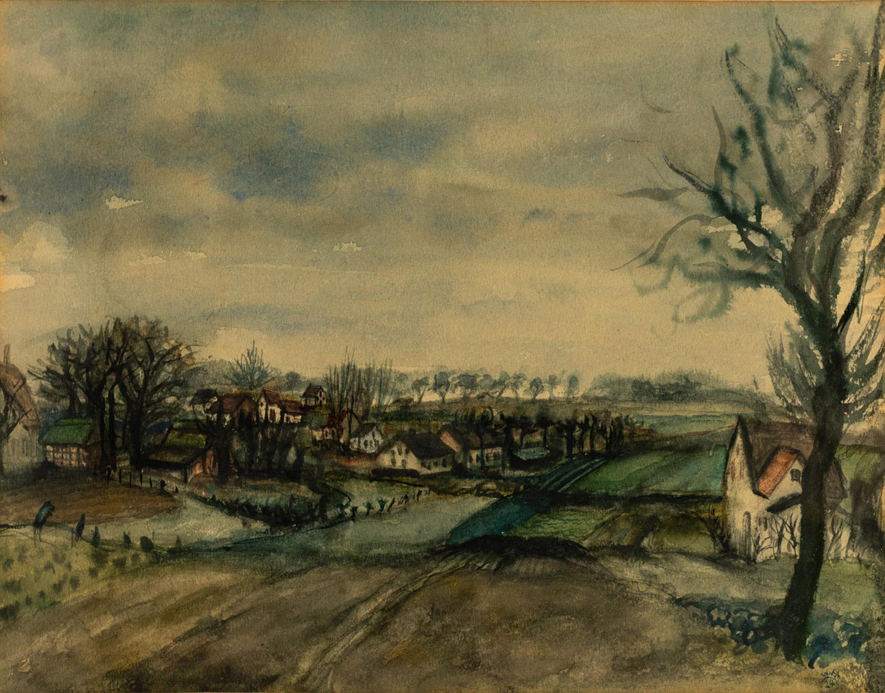 WILHELM HEISE (1892-1965). Landschaft mit Dorf.