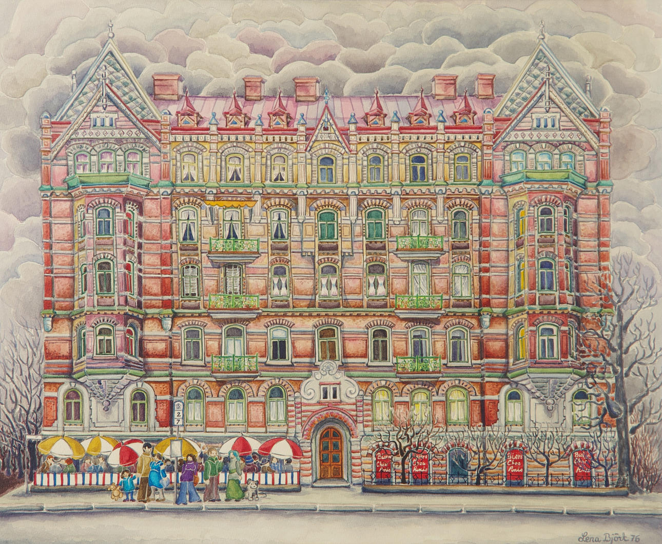 LENA BJÖRK. "Hus från Wasaplatsen", akvarell, signerad -76.