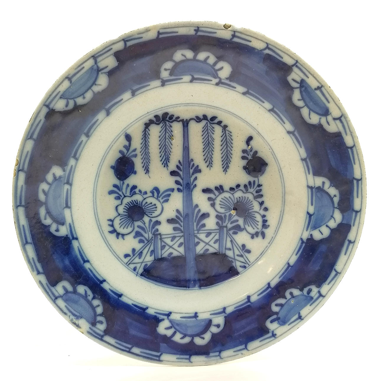 ANTIQUE DELFT TIN GLAZED BLUE & WHITE PLATE.