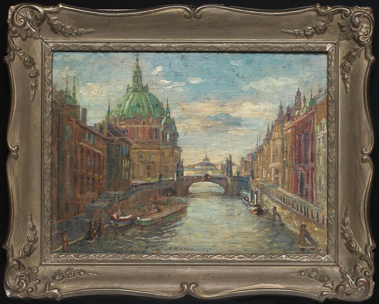 OIDENTIFIERAD KONSTNÄR. Olja på pannå, signerad A Russo.