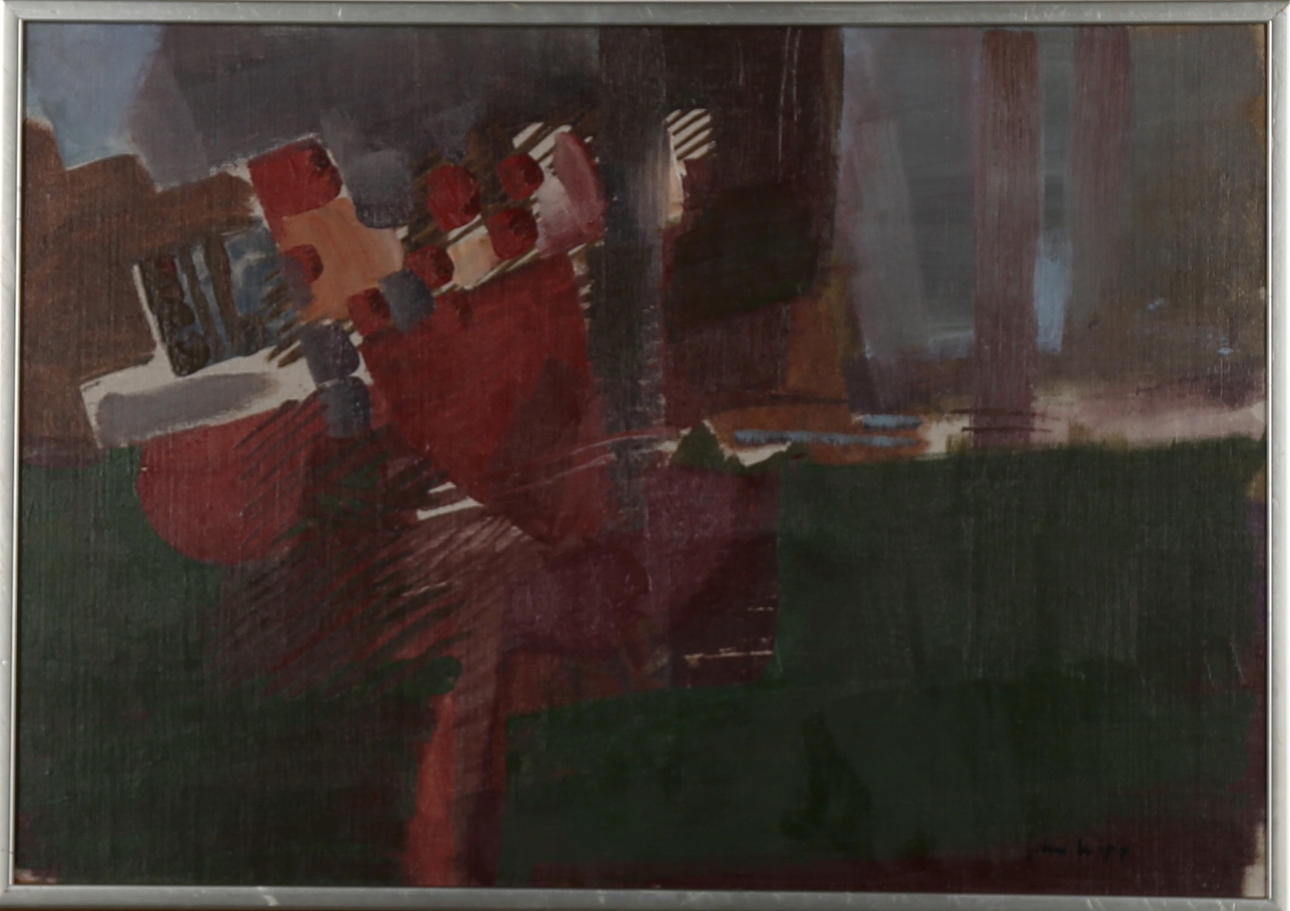 JOHN WIPP. Komposition, olja på pannå, signerad.