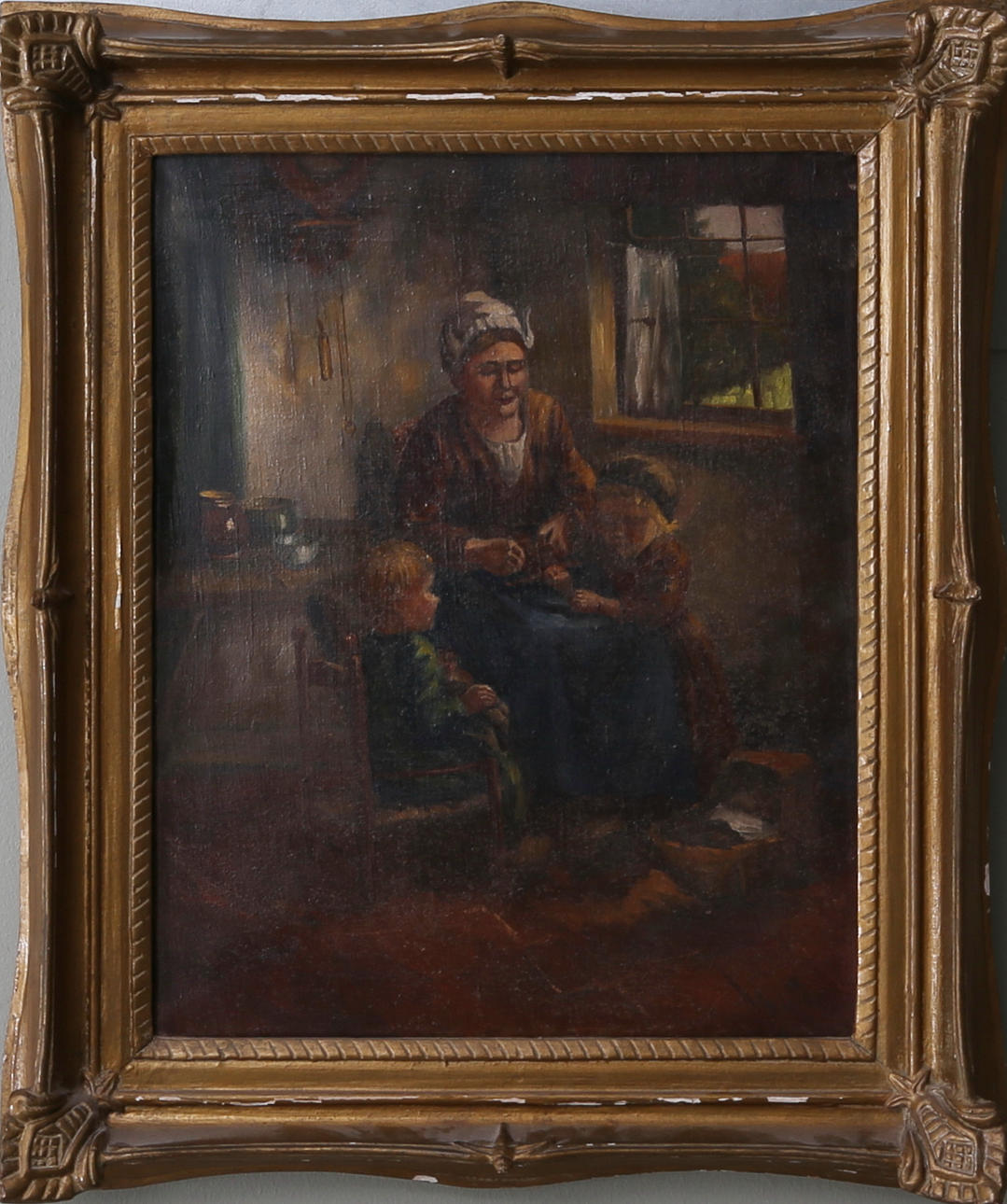 OIDENTIFIERAD KONSTNÄR. Mor med barn, olja på duk, signerad.