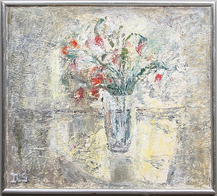 DAGNY SCHÖNBERG. Blomsterstilleben. Olja på pannå. Signerad.