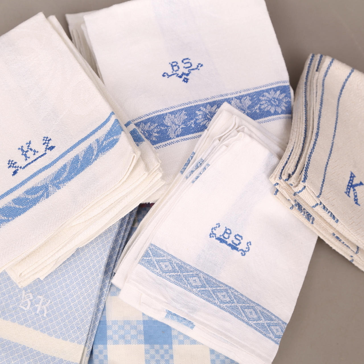 KÖKSHANDDUKAR, 41 st, bommul/linne, blå/vita.