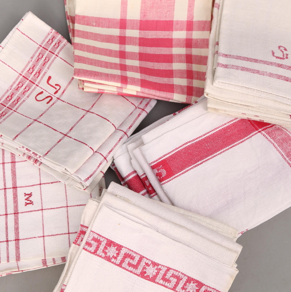 KÖKSHANDDUKAR, 43 st, bomull/linne, röd/vita.