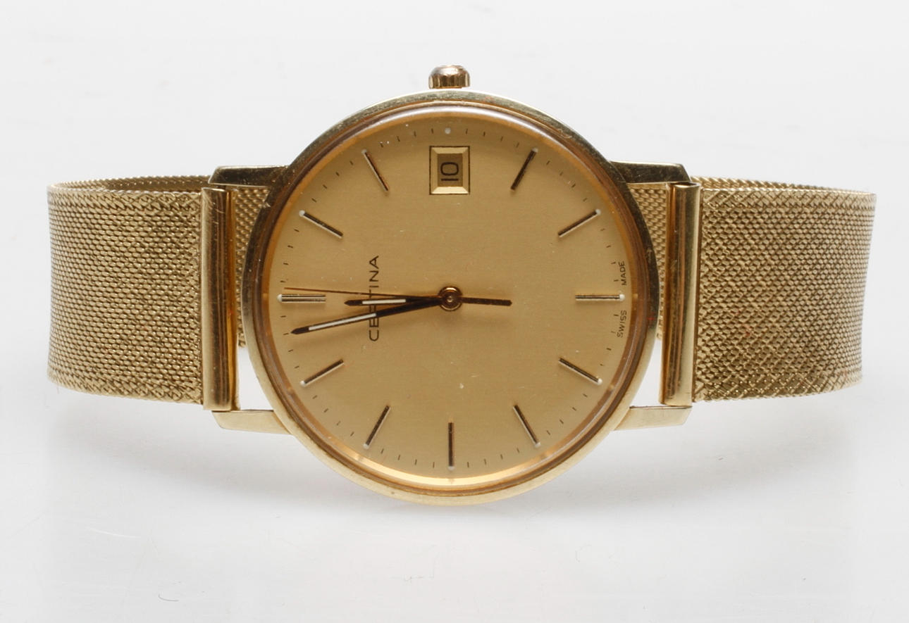 ARMBANDSUR CERTINA MED HALVSTELT ARMBAND, 18k guld, total vikt ca 54,2 gr.