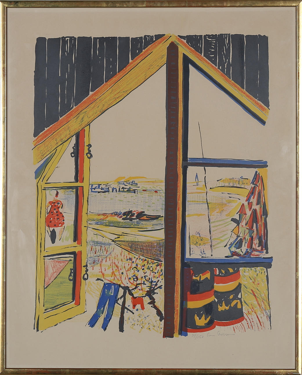 SVEN X:ET ERIXSON. fönstervy, färglitografi 94/150, signerad.