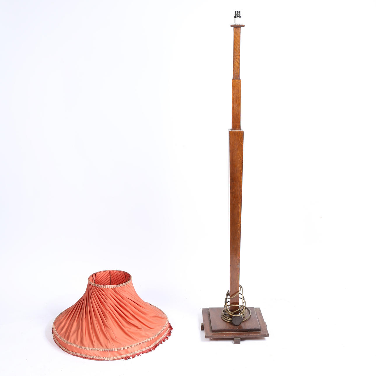 ART DECO OAK STANDARD LAMP.