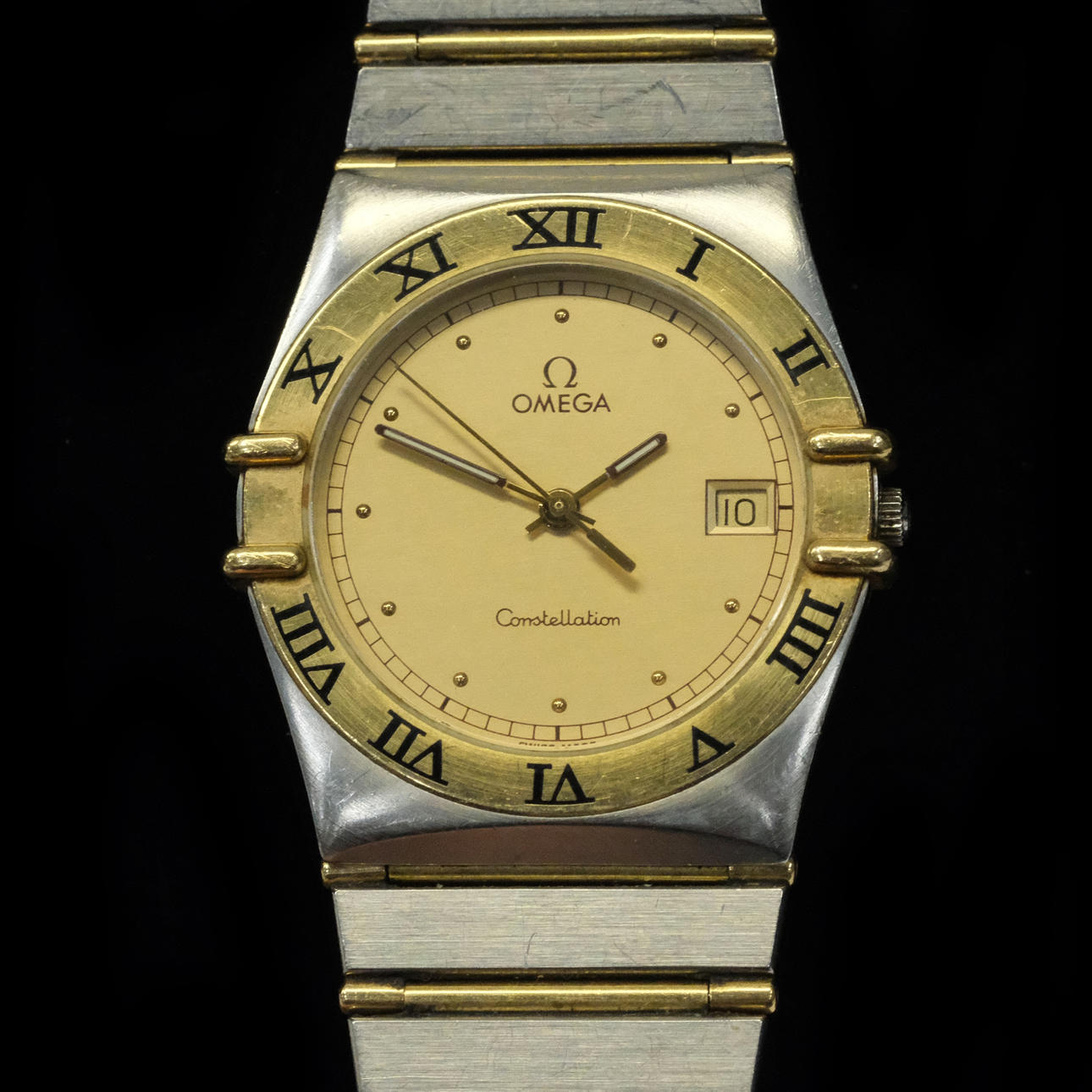 OMEGA, HERRARMBANDSUR, CONSTELLATION, GULD OCH STÅL.