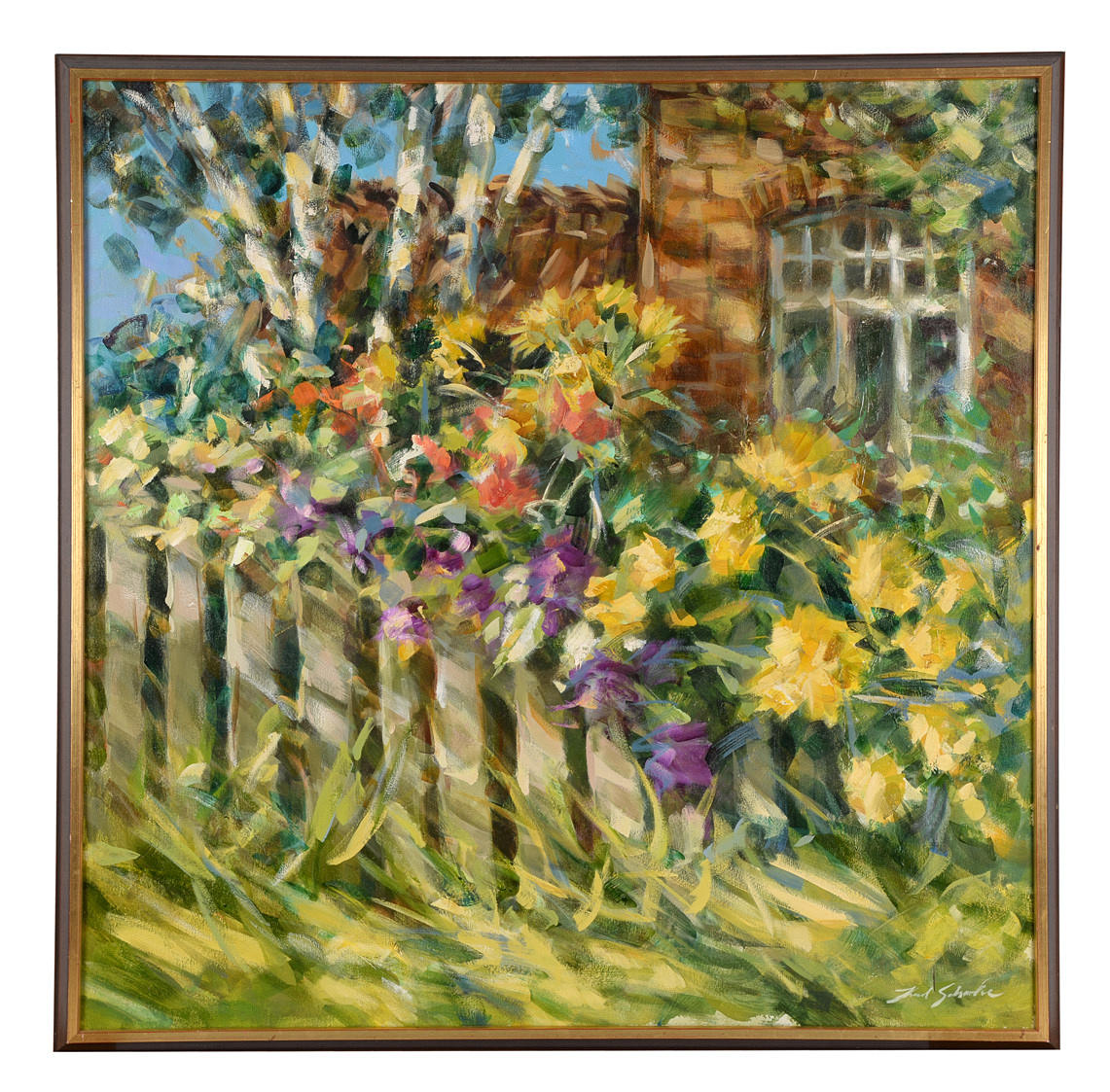 KARL SCHERKE. Nuvarande intryck av en blommande trädgård på sommaren.