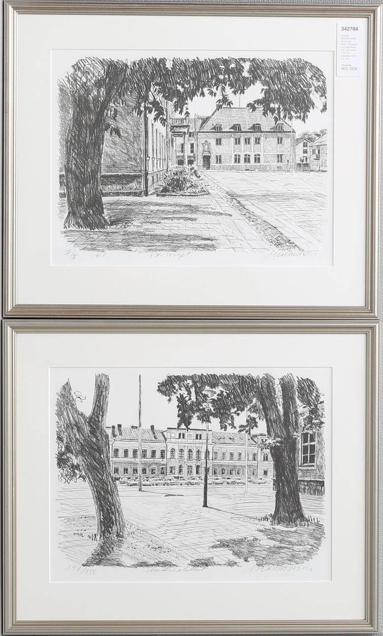ROGER MALMSTRÖM. Stortorget, Växjö. Litografier, 2 st, signerade och numrerade 142/150 respektive IV/X H.C.