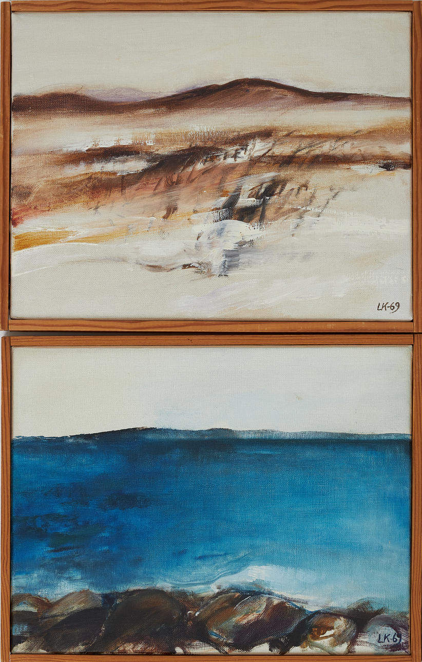 LEIF KANDER. Two mountain motifs and sea motifs, oil on canvas, monogram signed LK dated 1969.