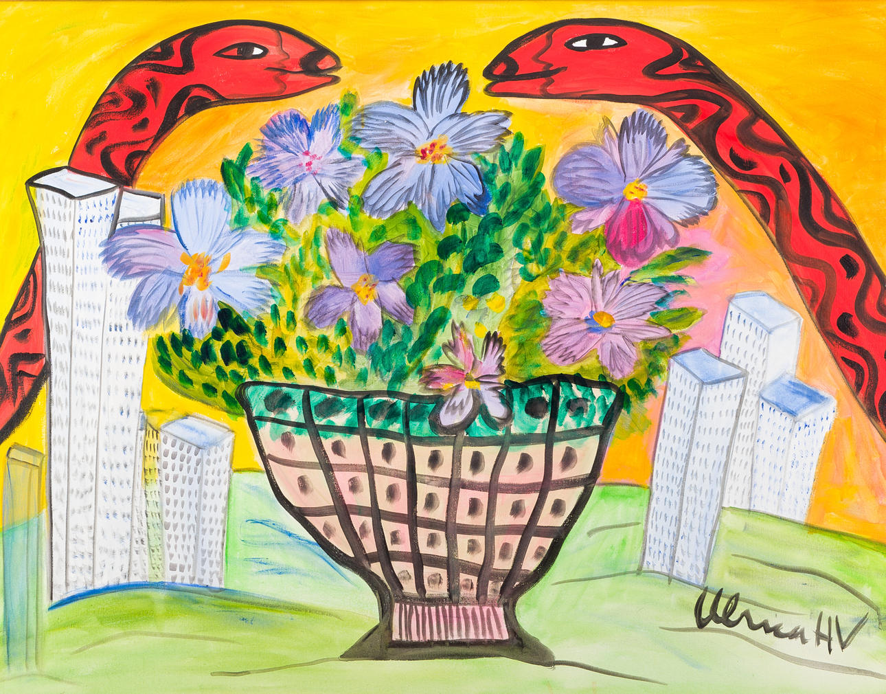 ULRICA HYDMAN VALLIEN. Slingrande blomsterkorg, olja på duk.