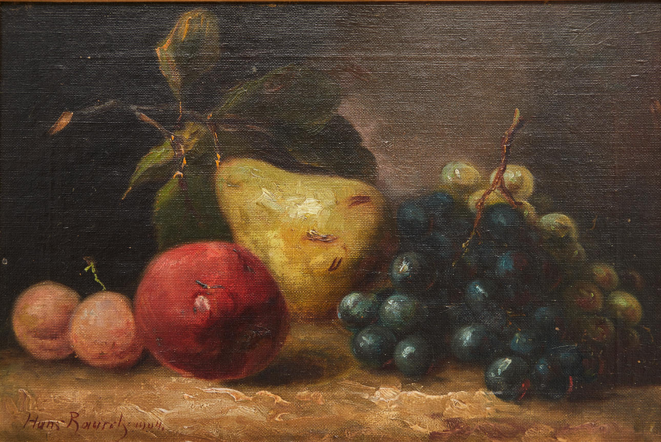 UNBEKANNT*ER KÜNSTLER*IN. Fruit Still Life with Pear and Grapes.