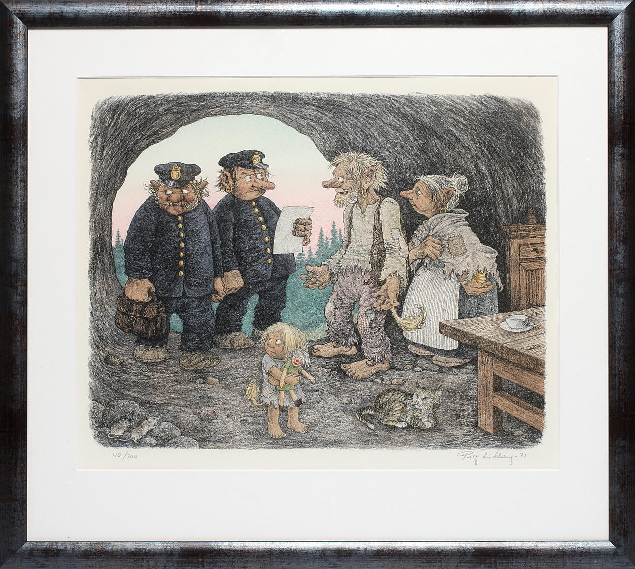 ROLF LIDBERG. "Utmätningen", färglitografi, signerad och numrerad 110/300.