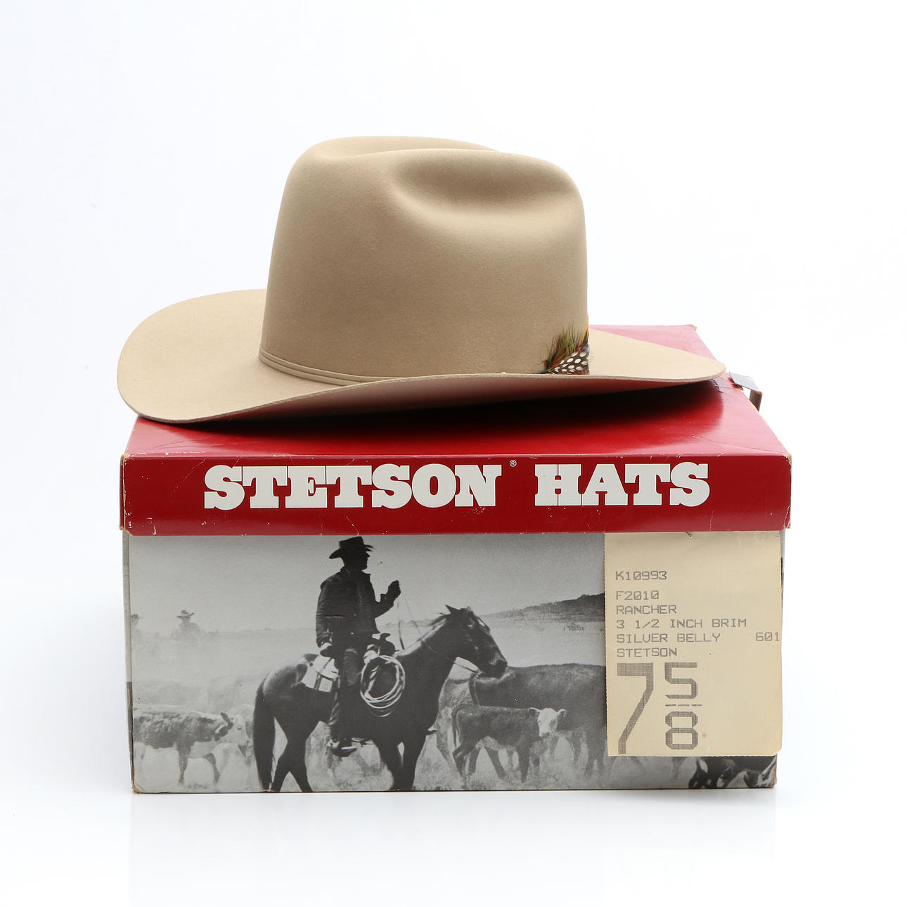 STETSON, HAT. With associated hat box. Rancher, Silver Belly.