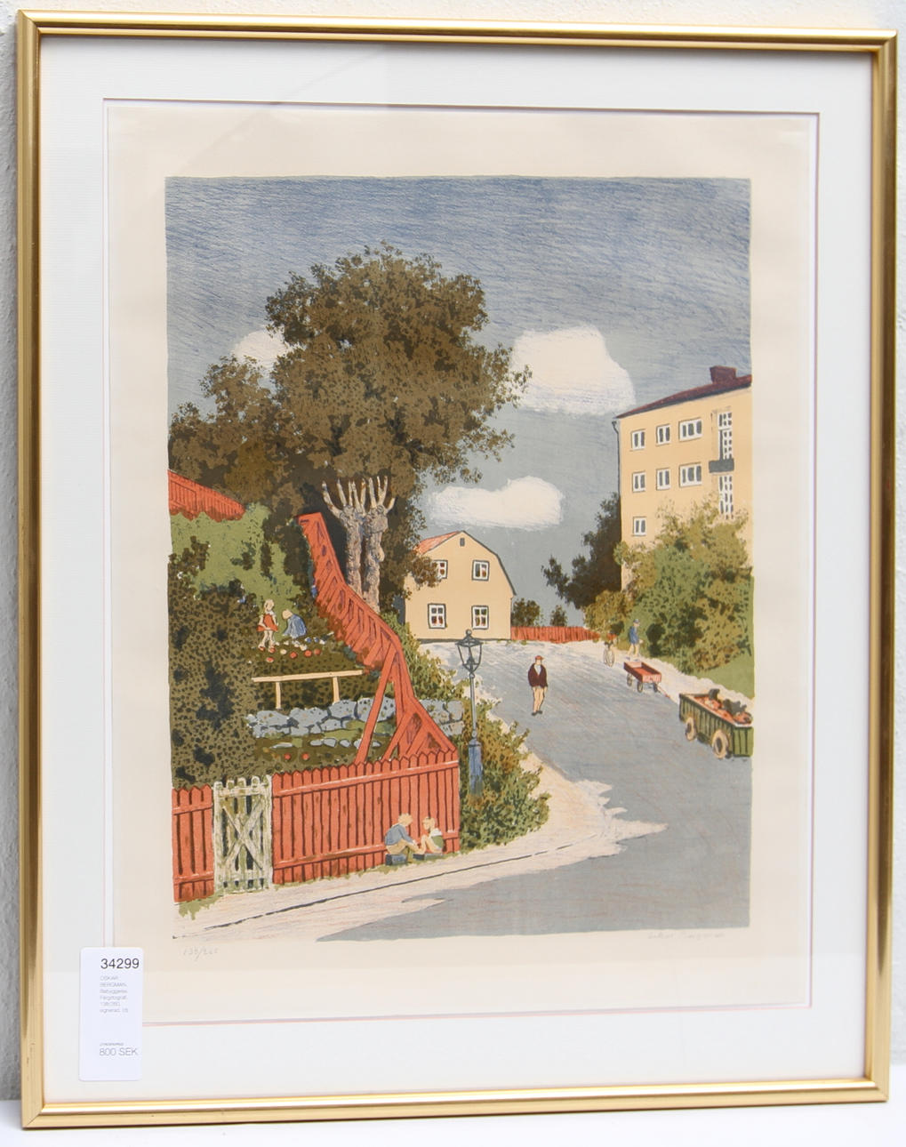 OSKAR BERGMAN. Bebyggelse. Färglitografi, 138/260, signerad.