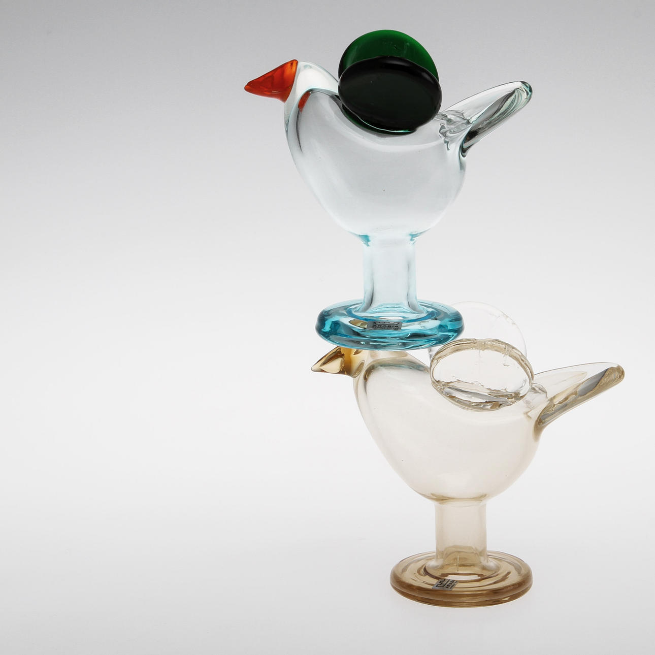 FÅGLAR, 2 st, glas. Oiva Toikka, Nuutajärvi Notsjö.