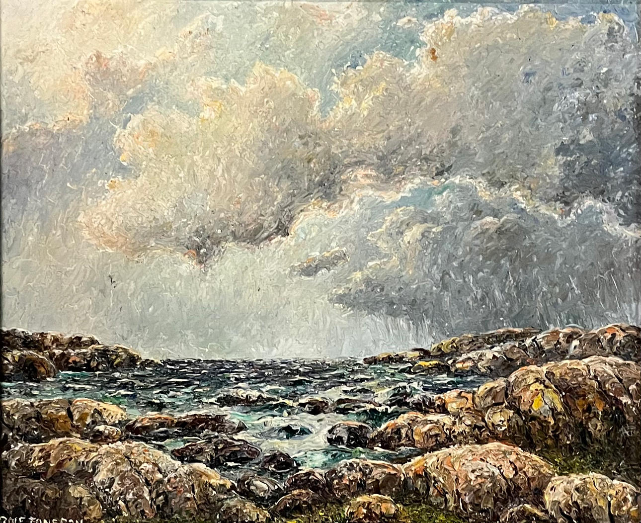 ROLF JONSSON. Sea view with cliffs. Oil on panel. Signed.