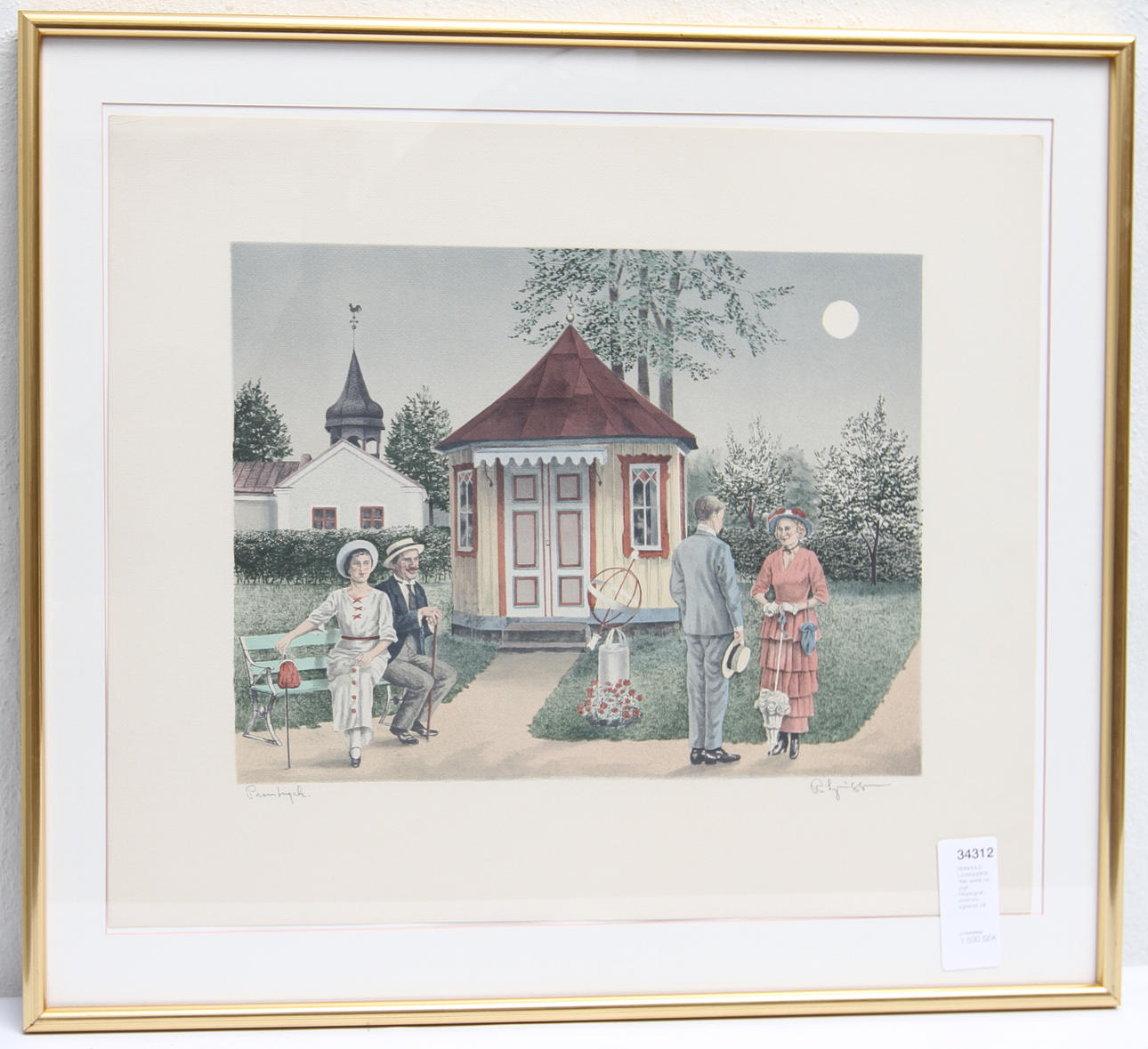 REINHOLD LJUNGGREN. "När seklet var ungt". Färglitografi, provtryck, signerad.