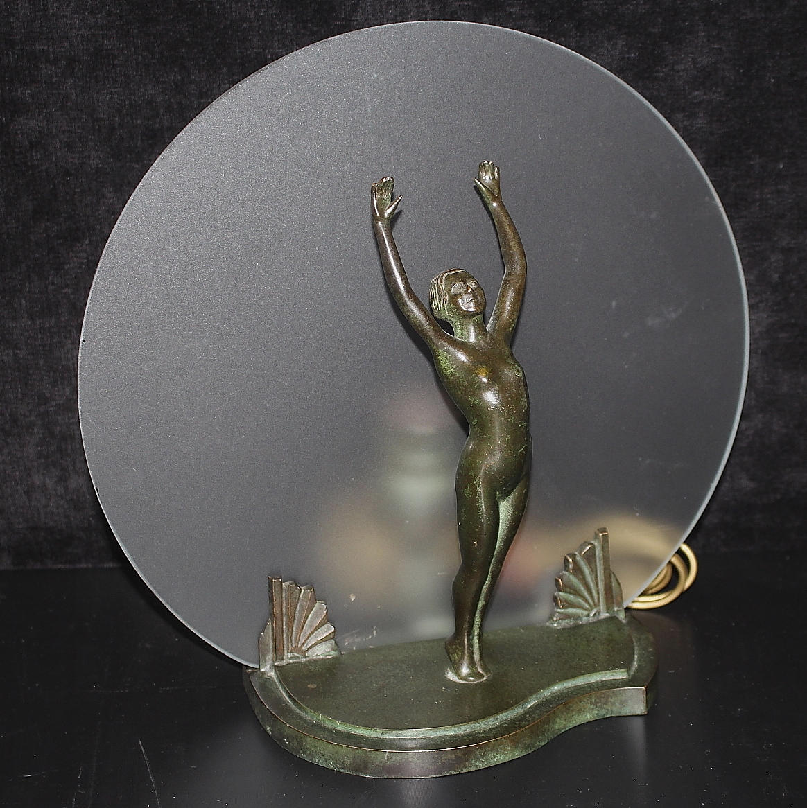 BORDSLAMPA, malm och glas, Art Deco, 1900-talets mitt.