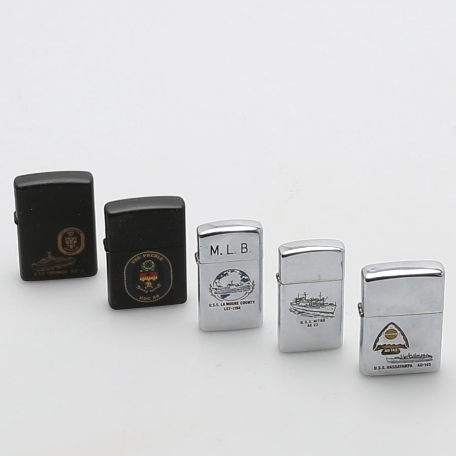 TÄNDARE, 5 st, Zippo, amerikanska marinen, 1900-tal.