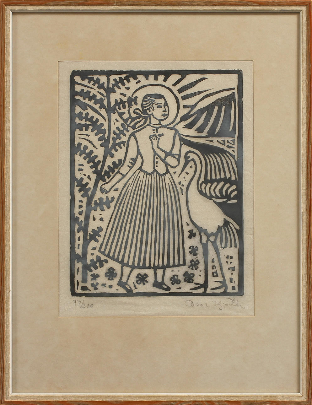 BROR HJORT. Träsnitt, signerad och numrerad 77/310.