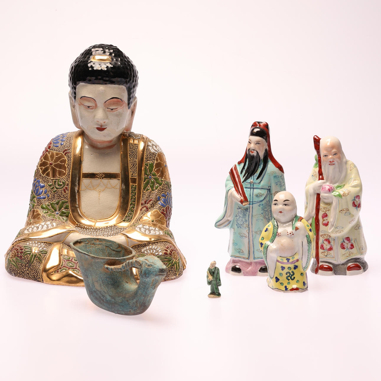 FIGURINES, Asian objects including Buddha.