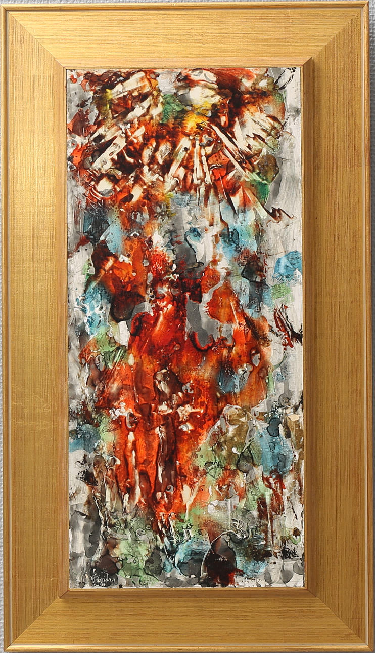 ELIN SVIPDAG. Komposition. Olja på pannå, signerad.