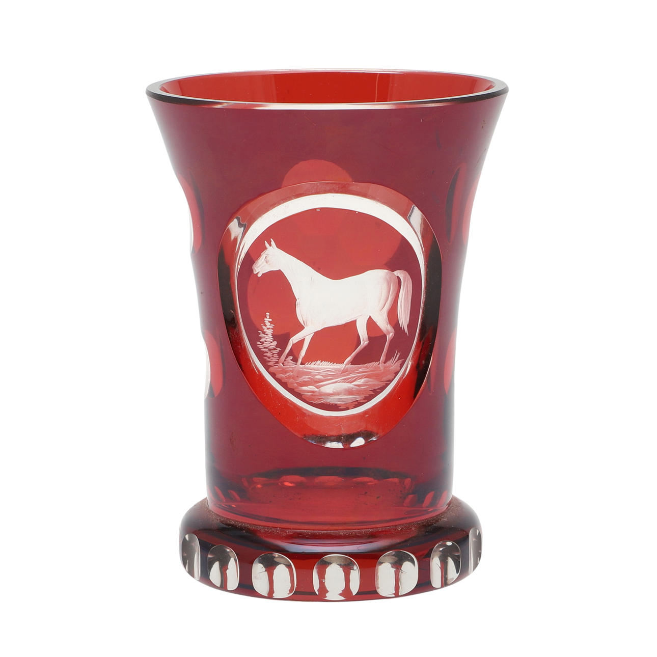 A 19TH CENTURY BOHEMIAN RUBY CUT GLASS BEAKER.