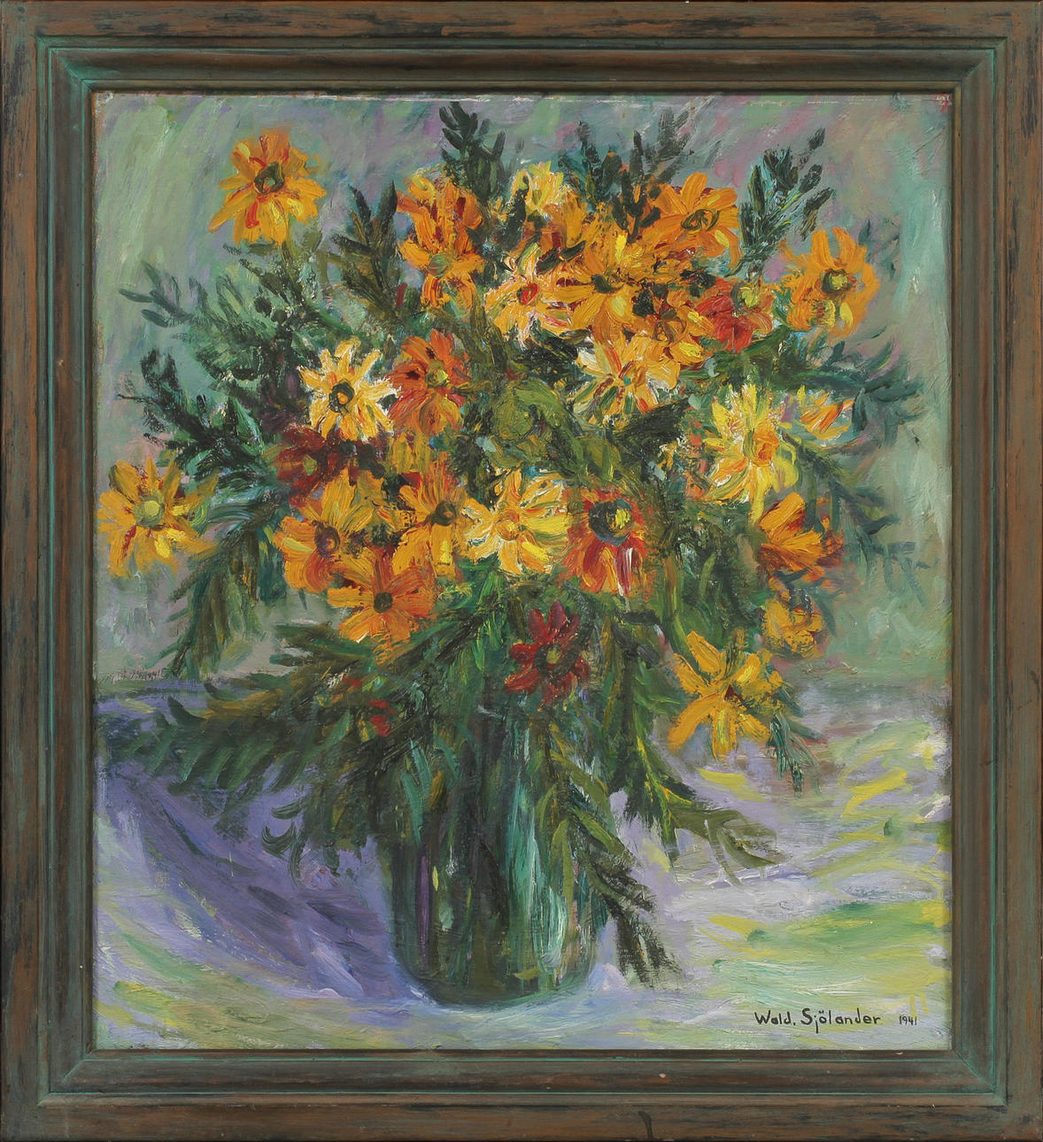 WALDEMAR SJÖLANDER. Stilleben, olja på pannå, signerad och daterad 1941.