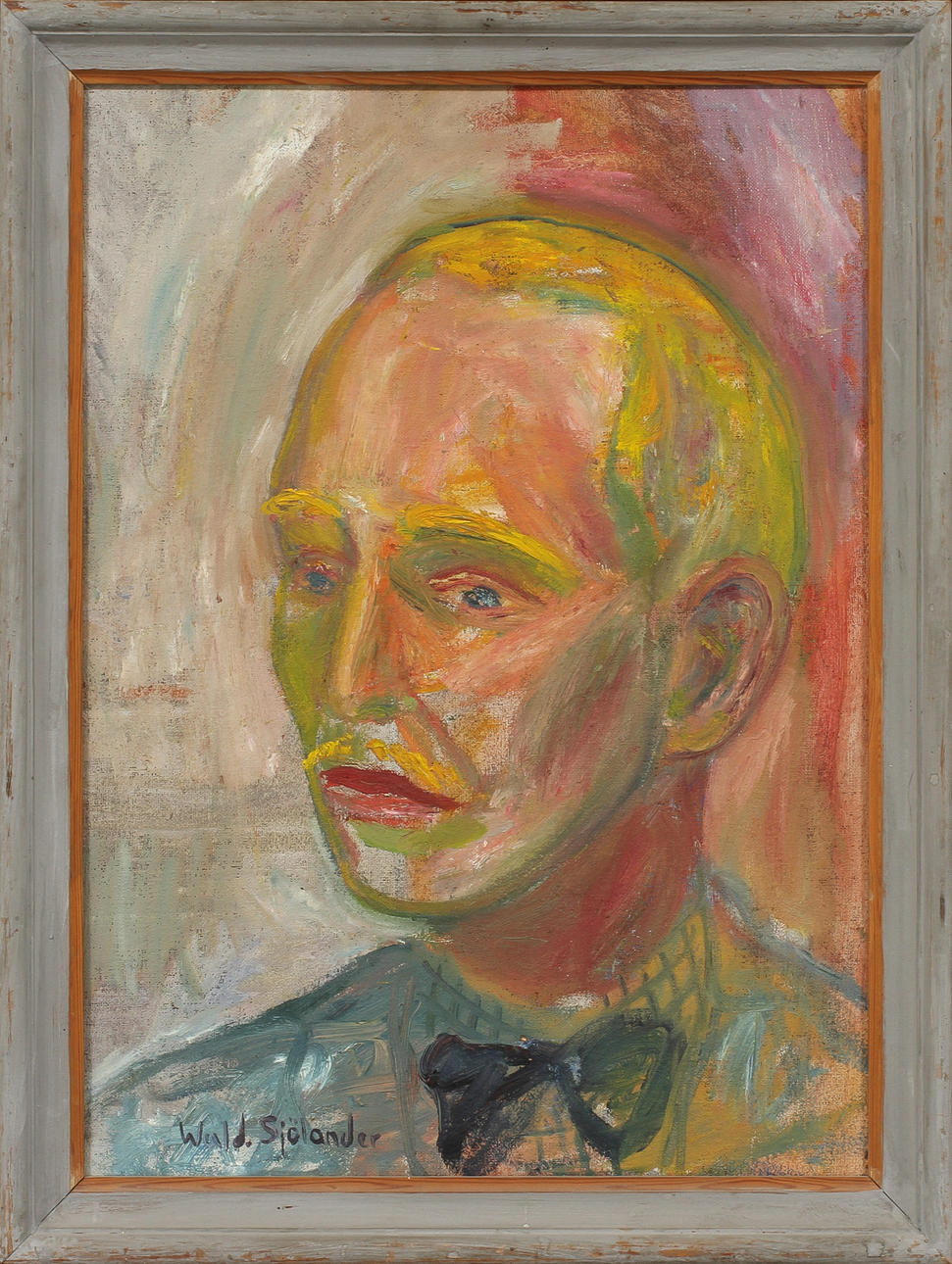 WALDEMAR SJÖLANDER. Självporträtt, olja på duk, signerad.