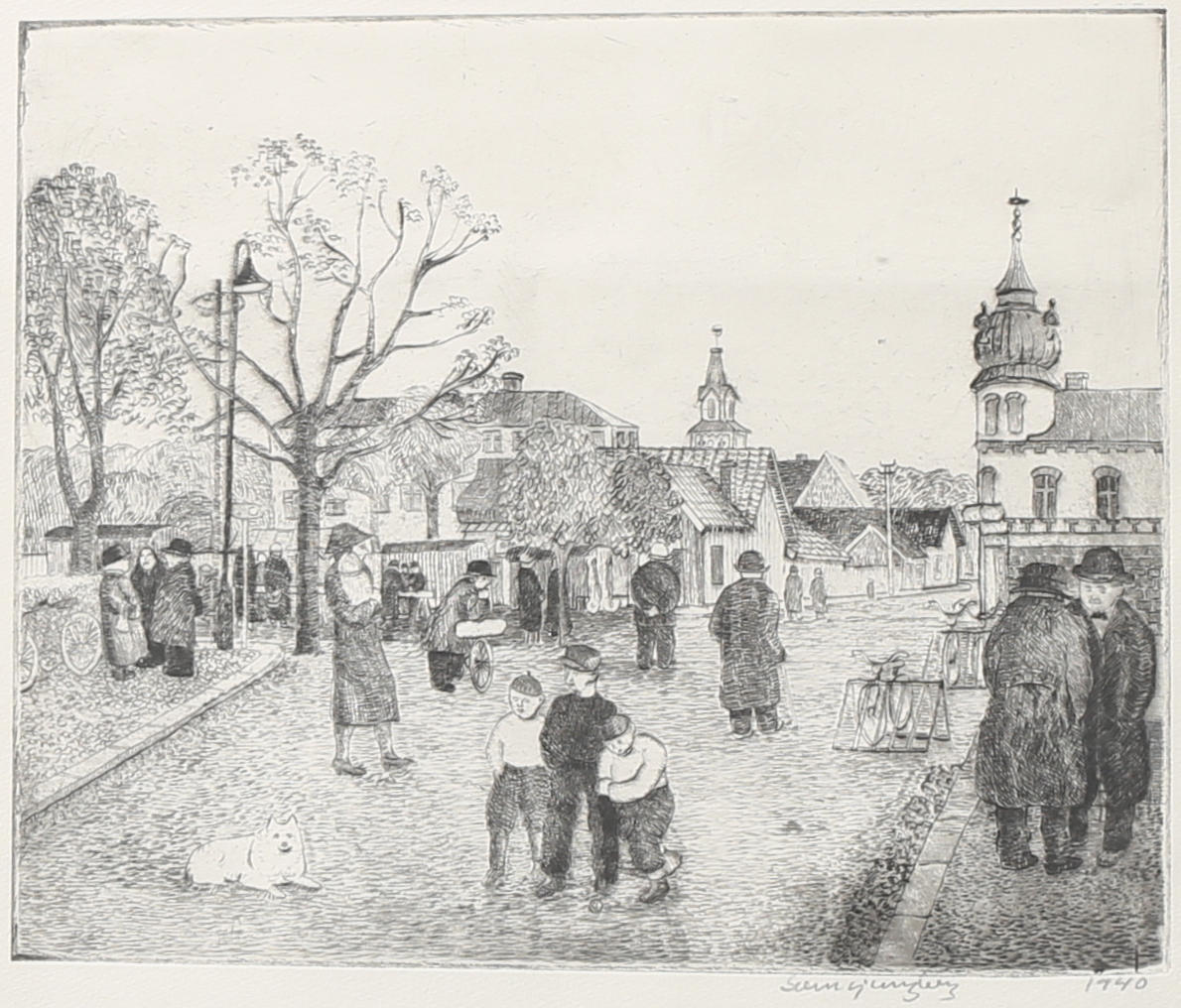 SVEN LJUNGBERG. Motiv från Ljungby. Etsning, signerad och daterad 1940.