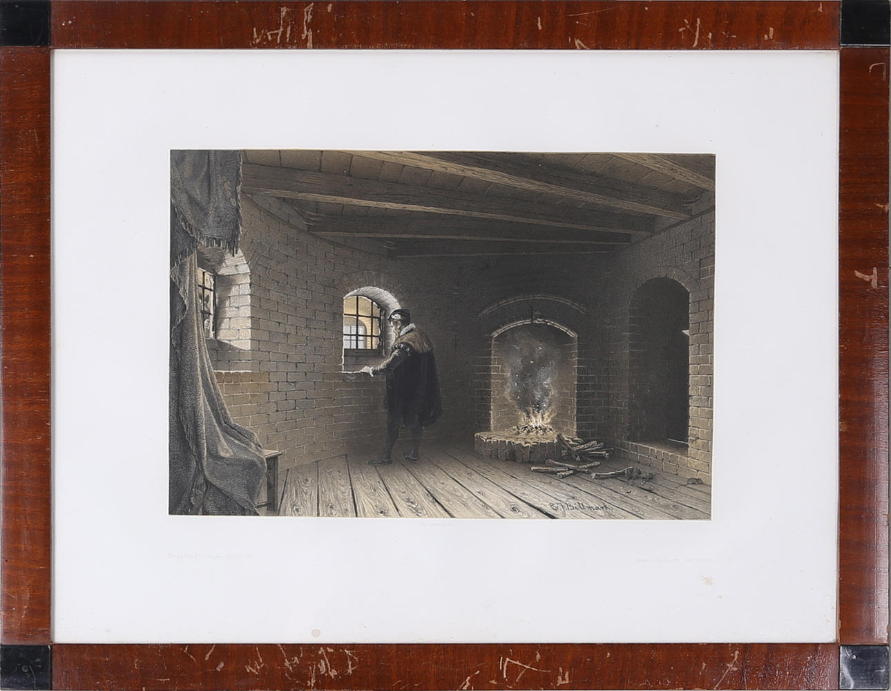 CARL JOHAN BILLMARK. EFTER. "Konung Erik XIV:s fängelse, Gripsholm", färglitografi, Lemercier, Paris.