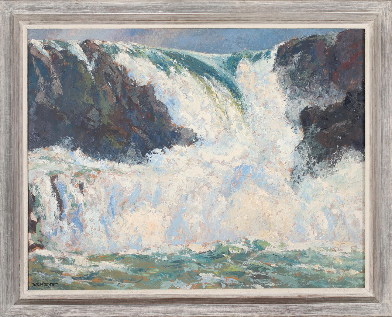 EDWARD MEYER RYFF. Waterfall, oil on panel, signed.