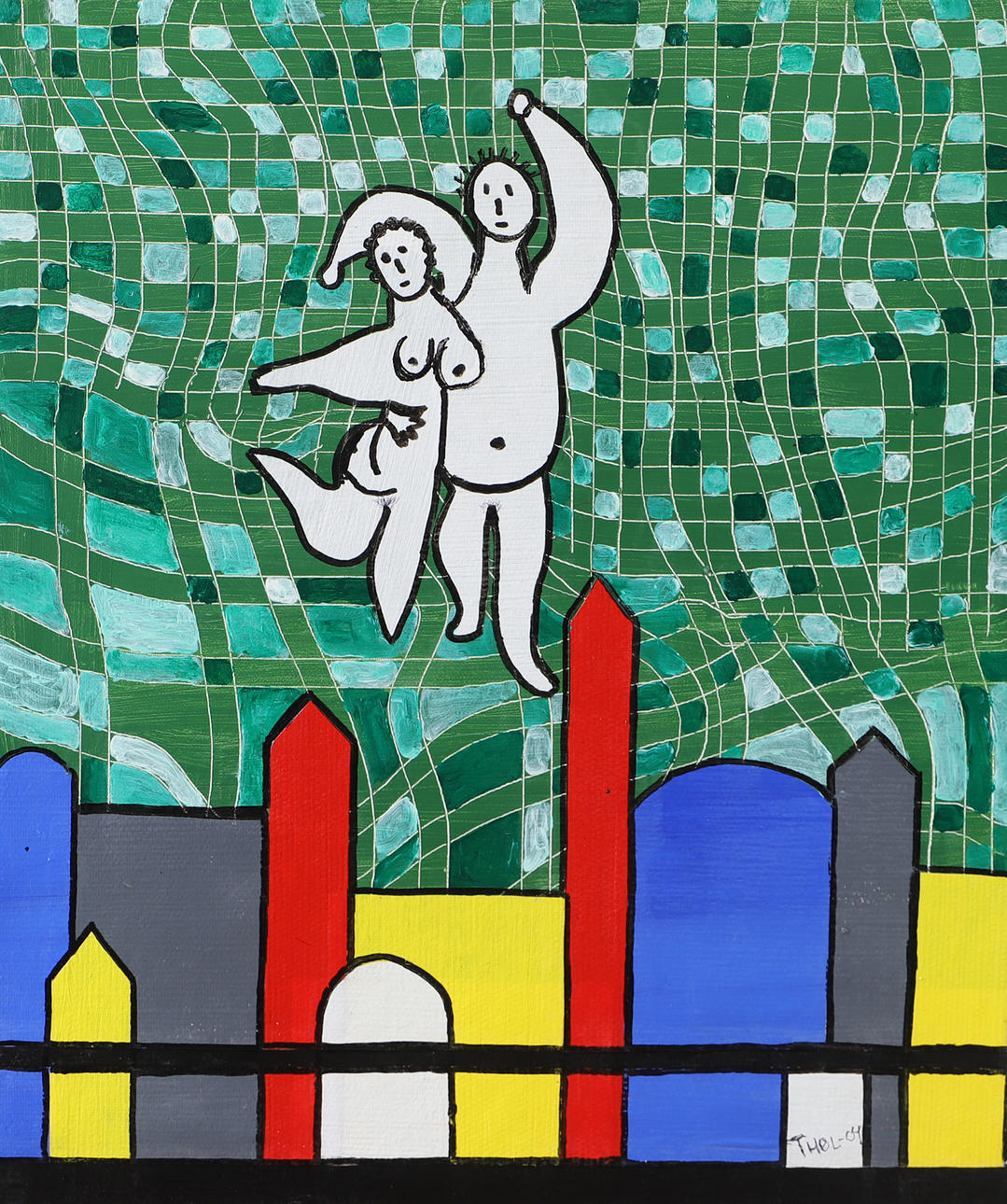 THOMAS LINDBERG. Composition with figures, oil on canvas, signed THOL -04.