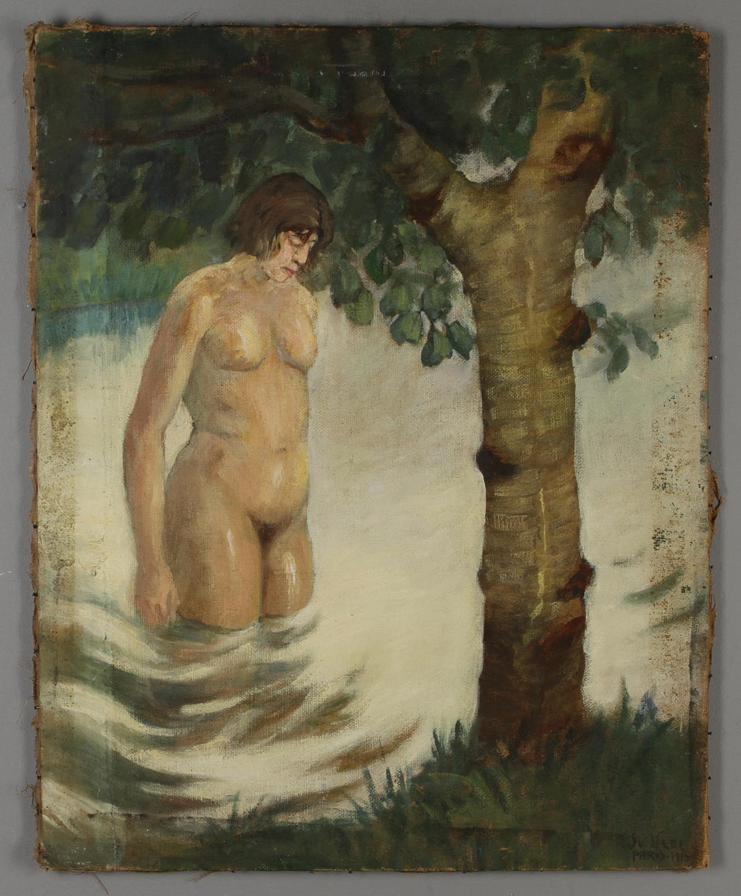 SVANTE KEDE. Kvinna i vatten, olja på duk, signerad och daterad Paris 1915.