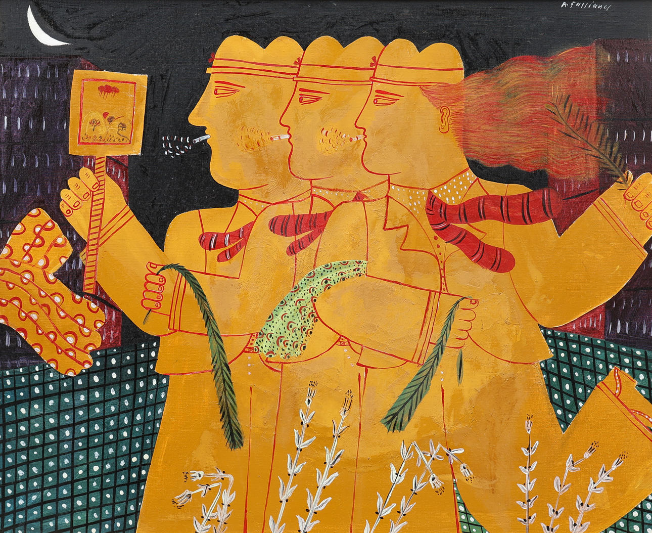 ALEXANDRE FASSIANOS. FIGURKOMPOSITION MED RÖKANDE MÄN.