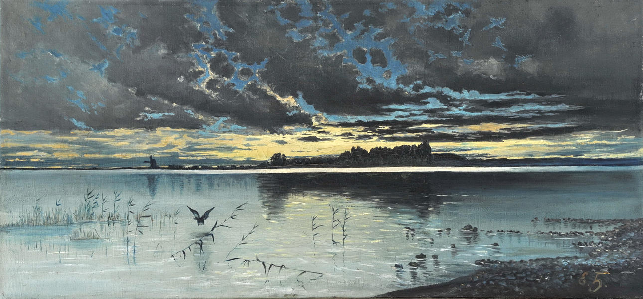 MONOGRAMMIST "E" (19./20. JHD.). ”Soluppgång på en Märkisches See”.