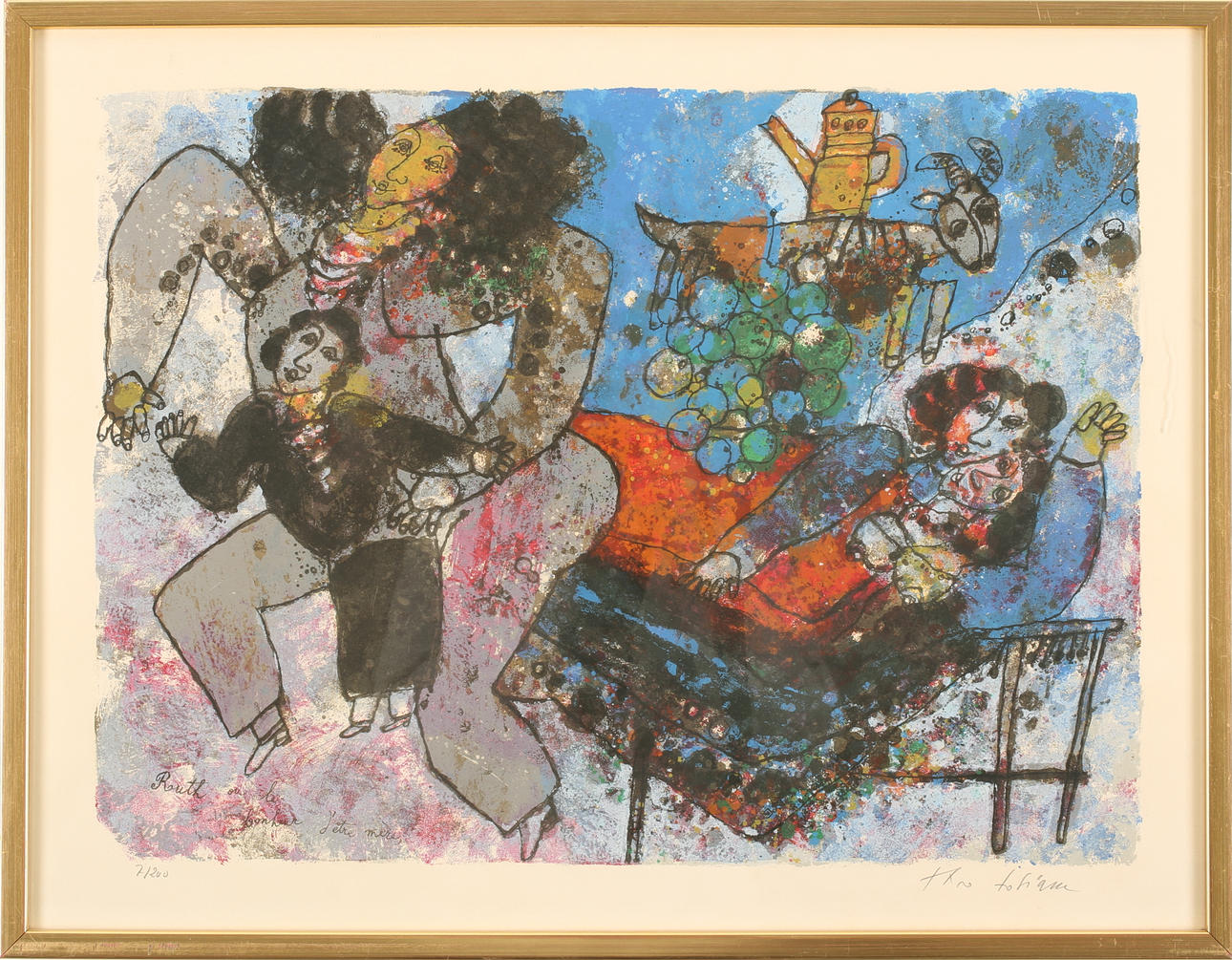 THEO TOBIASSE. Färglitografi, signerade och numrerade Theo Tobiasse 7/200.