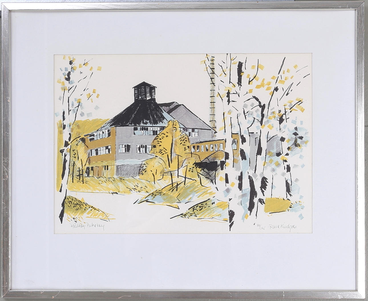 RUNE KINDGREN. "Höstdag Pukeberg", färglitografi, numrerad 30/125, signerad.