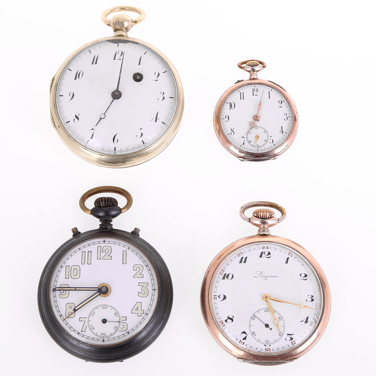 FICKUR 4 st, Spindelur Frankrike, Longines, fickur silver, fickur/väckarur 1900-tal.