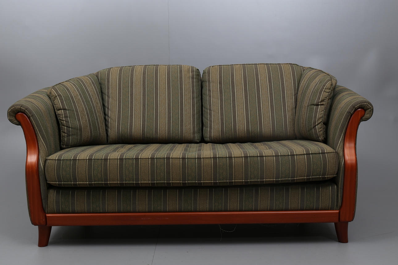 SOFFA, körsbär och grönt tyg, 1900-2000-tal.