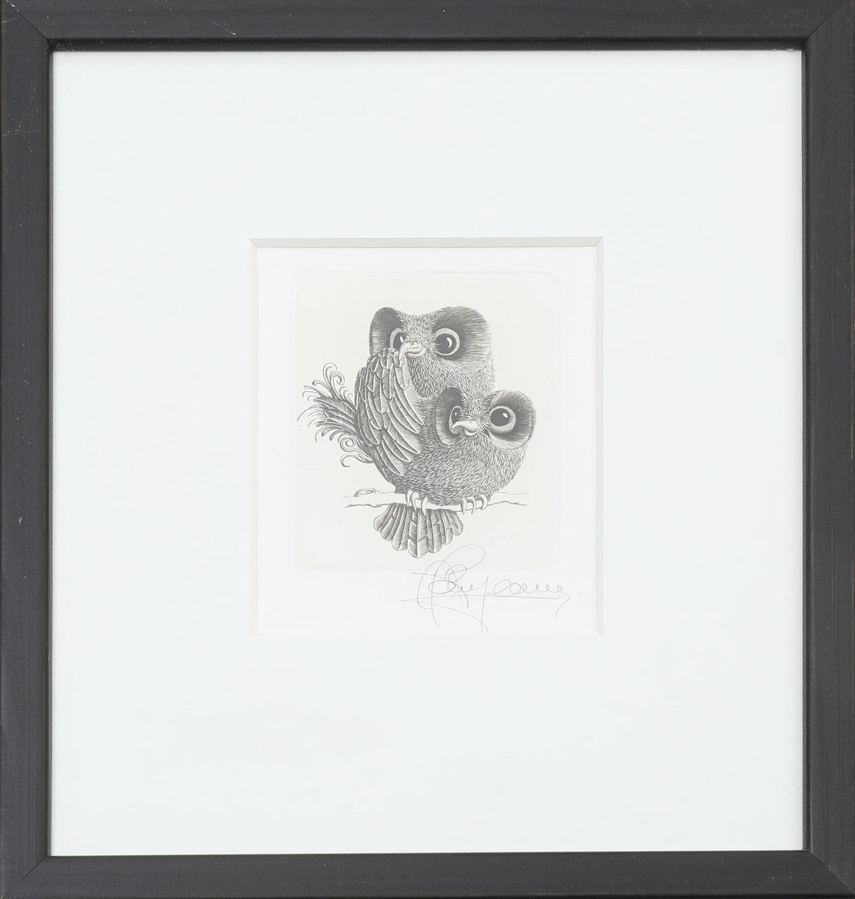 ALAIN JEANNE. etching, signed, owls.