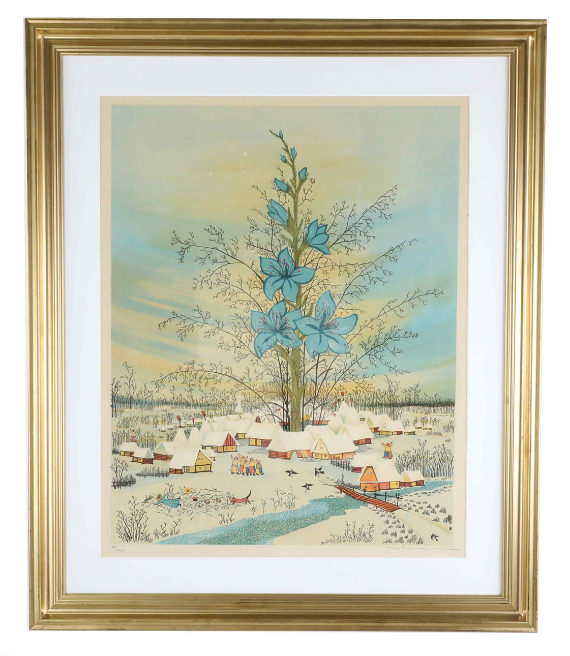 IVAN LACKOVIC. lithograph, Village in winter landscape, signed, numbered, dated.