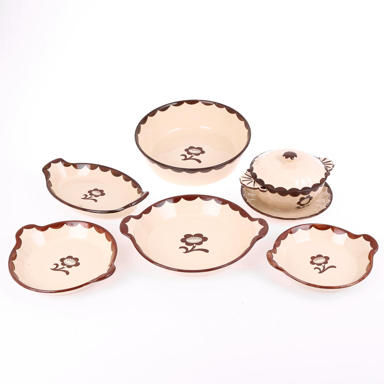 KERAMIK, 6 delar, Brun Pyro, Wilhelm Kåge, Gustavsberg.