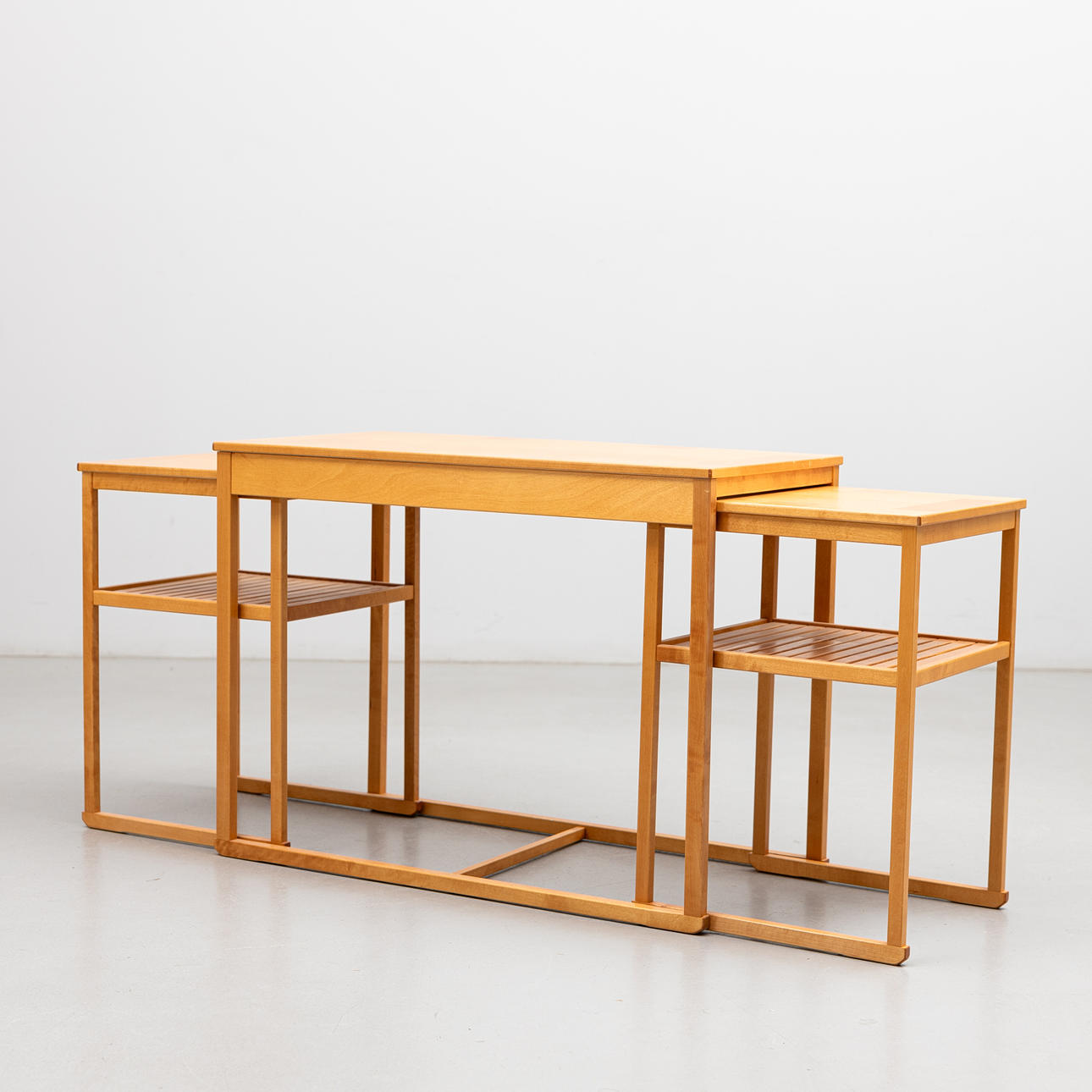 CARL MALMSTEN. Set table, “Sledden”, birch, anniversary model 1988 No. 525, marked on a silver plaque. Designed in 1947.